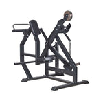 Black glute kickback machine with a seat and footrest, designed for leg workouts in a gym setting.