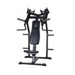 Lateral Incline Bench Press machine, primarily in black color, with a padded bench and adjustable barbell positions.