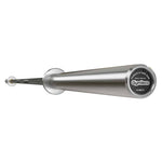 A black powerlifting barbell with a chrome coating and knurling, featuring the GYMLECO brand logo.