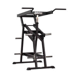 A black Viking Press gym machine with a high bar and adjustable seat, designed for overhead pressing strength exercises.